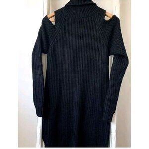 Alya Sweater Dress Size Medium Heavy‎ Knit Ribbed Mock Turtleneck Cold Shoulder